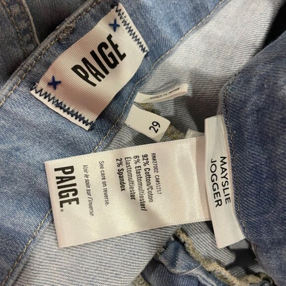 PAIGE MAYSLIE MARIENNE CROPPED DENIM JOGGER JEANS ELASTIC HEM Sz 29 AESTHETIC - Picture 3 of 11